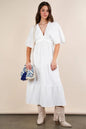 White Very J Mineral Washed Elastic Neck Detail Midi Dress by Trendsi, featuring a relaxed fit and stylish neckline.