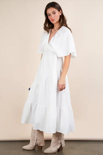 White Very J Mineral Washed Midi Dress with elastic neckline, featuring a sleek, effortless style and midi length from Trendsi.