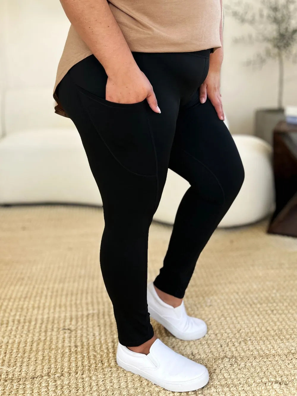 White wide waistband sports leggings by Trendsi featuring a comfortable, stretchy fit for active wear and casual outfits.