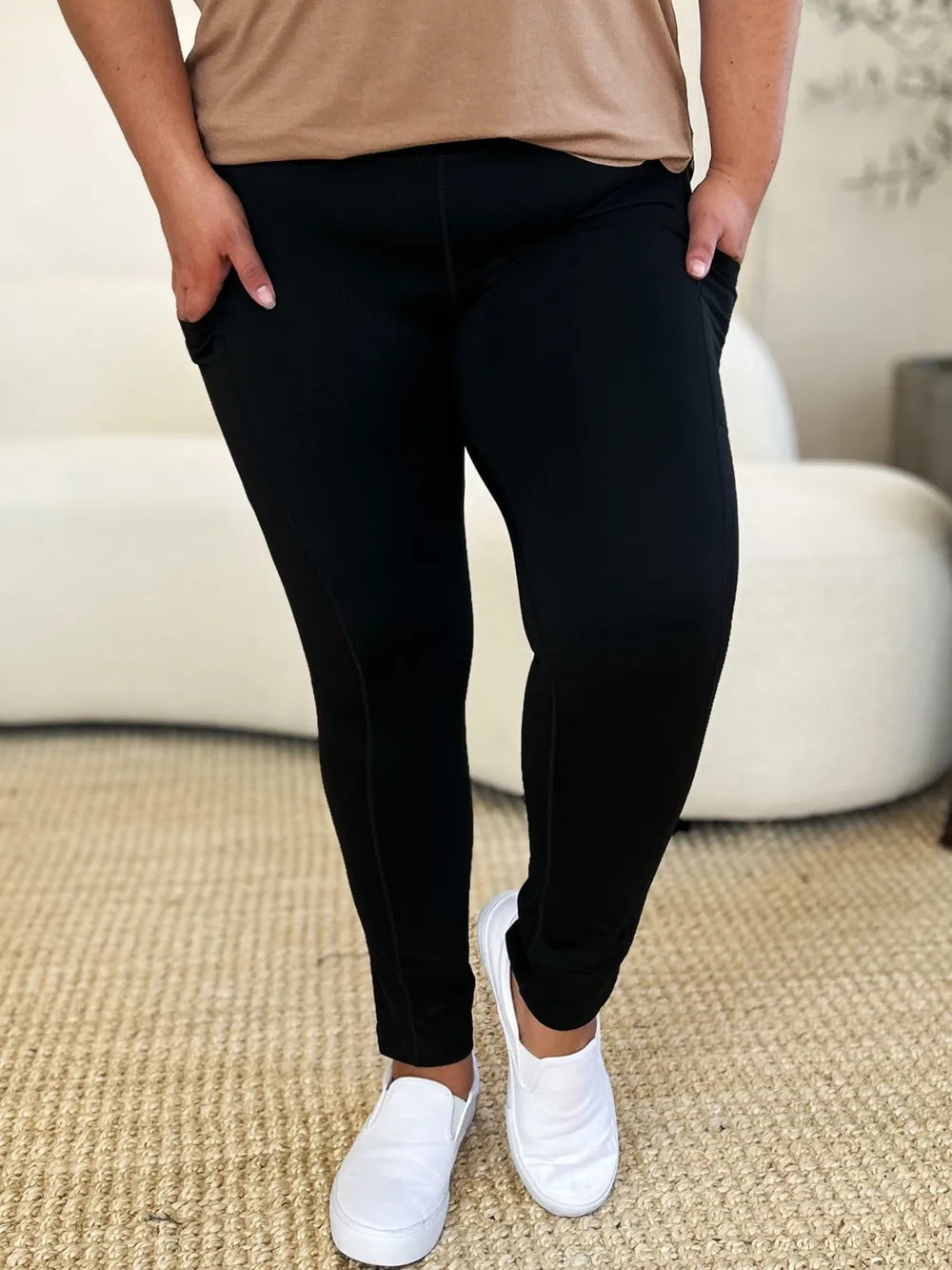 White wide waistband sports leggings by Trendsi featuring a high-rise fit and stretchy fabric for active wear.