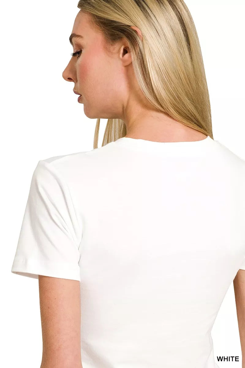White Zenana American Flag T-shirt with bold flag graphic and short sleeves, casual and stylish top for patriotic looks