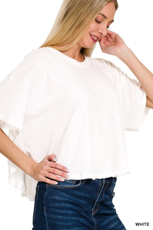 White Zenana cotton short sleeve round neck T-shirt, casual and comfortable, displayed on a neutral background.