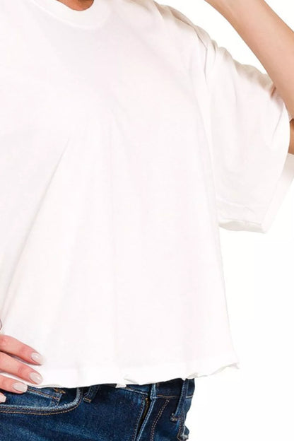 White Zenana cotton round neck short sleeve T-shirt for women, casual and comfortable, from Trendsi.