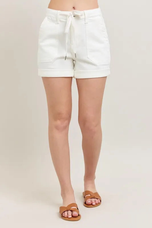 Plus size Judy Blue high waist cuff denim shorts, full size, stylish and comfortable for casual wear.