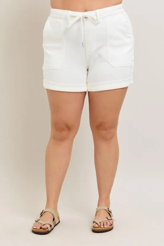 Plus size Judy Blue high waist cuff denim shorts featuring a relaxed fit and classic denim wash.