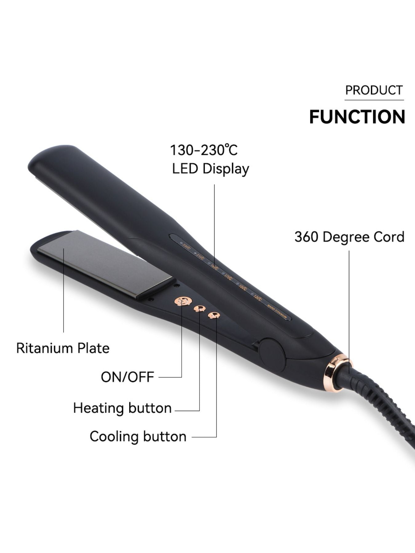 Adjustable temperature hair straightener by Trendsi with North American plug, featuring sleek design and ceramic plates for smooth styling.