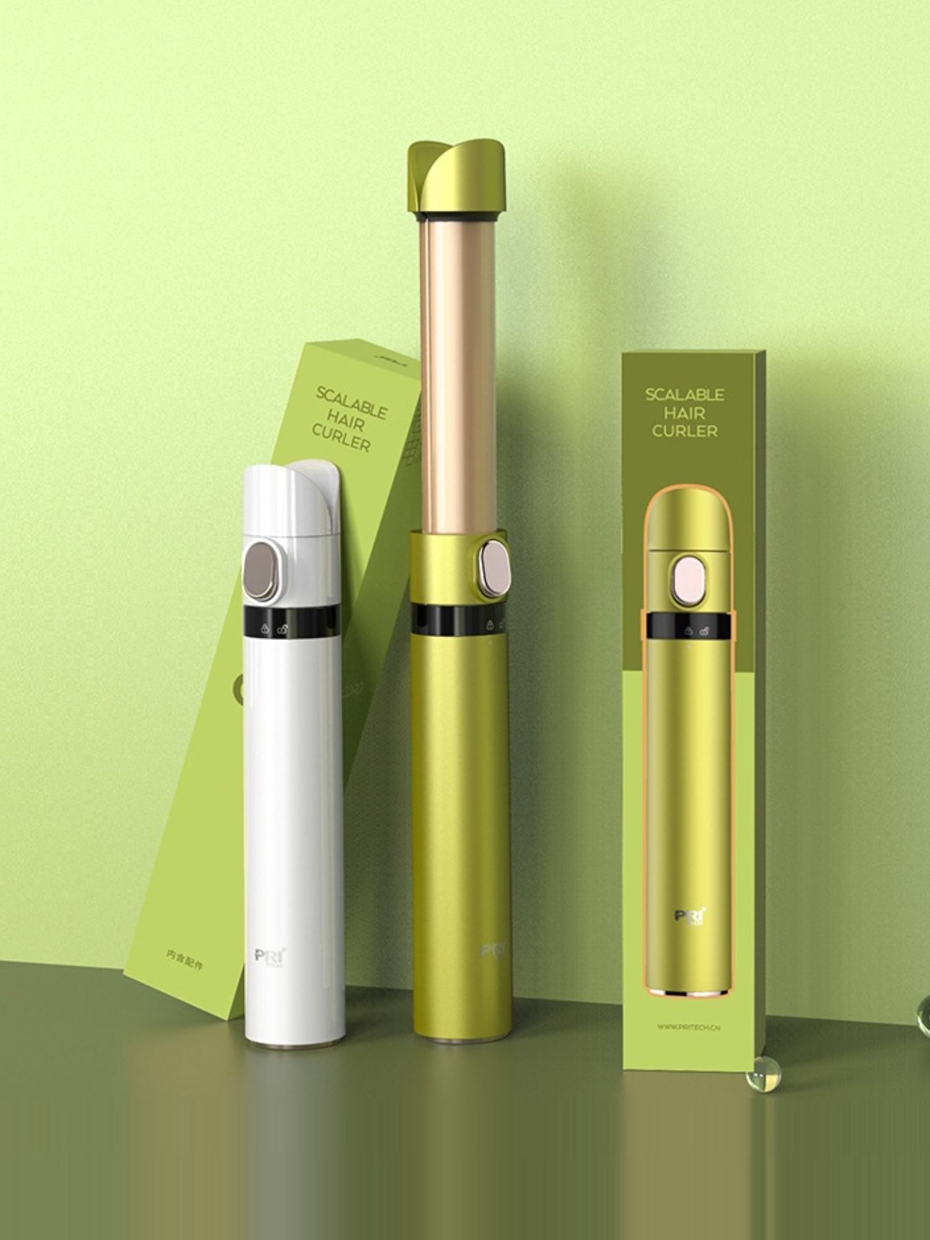Yellow and green portable hair curling iron from Trendsi, compact design for easy styling on the go.