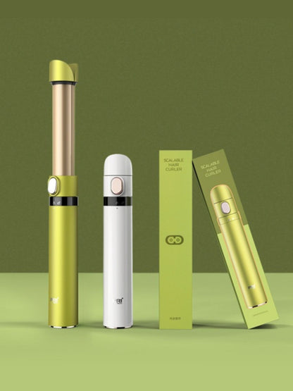 Yellow-green portable hair curling iron by Trendsi, compact design with a curling barrel for easy styling on the go.