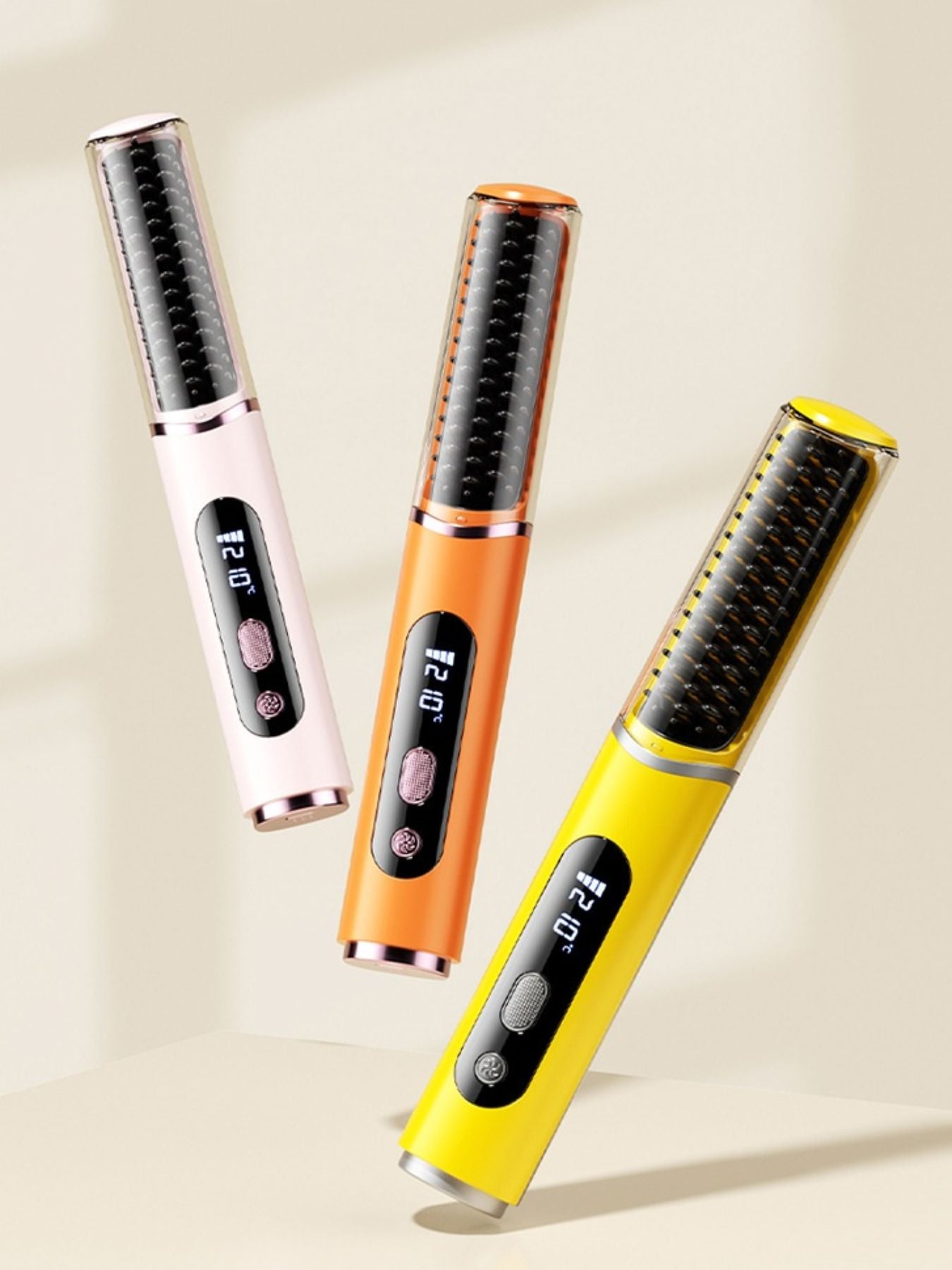 Yellow Trendsi fast heating hair straightening comb with ceramic plates and ergonomic handle, ready for styling.