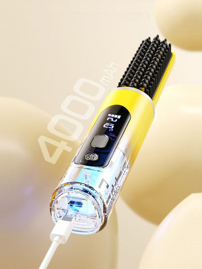 Yellow Trendsi fast heating hair straightening comb with ceramic plates and ergonomic handle for quick, smooth styling.
