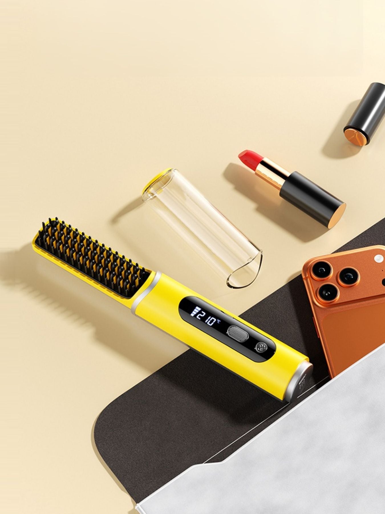 Yellow Trendsi fast heating hair straightening comb with ceramic plates for quick, smooth styling.