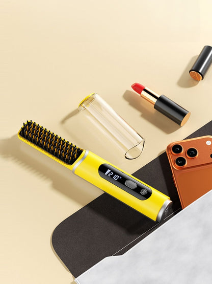 Yellow Trendsi fast heating hair straightening comb with ceramic plates for quick, smooth styling.