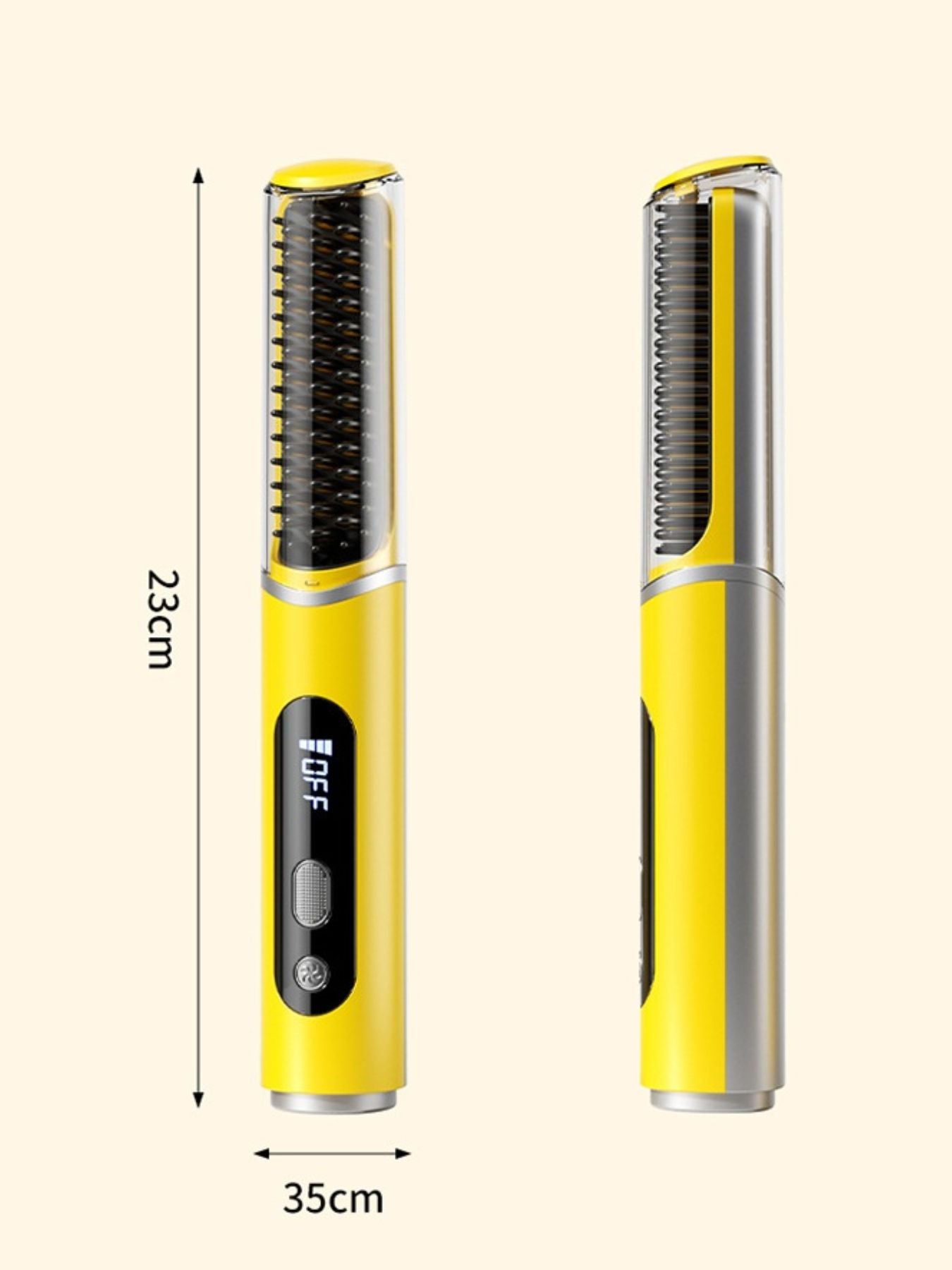 Yellow Trendsi fast heating hair straightening comb with temperature control and wide teeth for smooth, sleek hair styling.