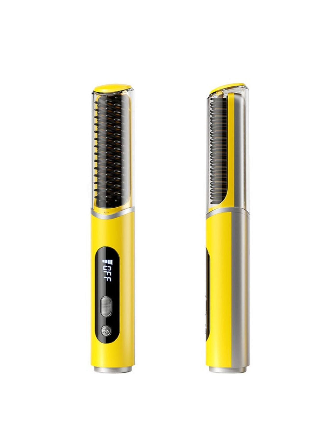 Yellow Trendsi fast heating hair straightening comb with wide teeth and ergonomic handle, designed for quick styling.