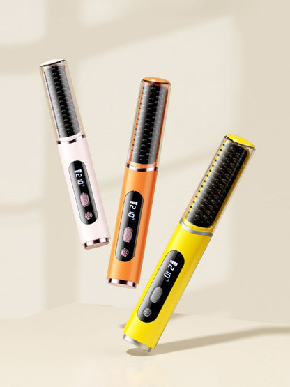Yellow Trendsi fast heating straightening comb with wide teeth for quick, smooth hair styling.