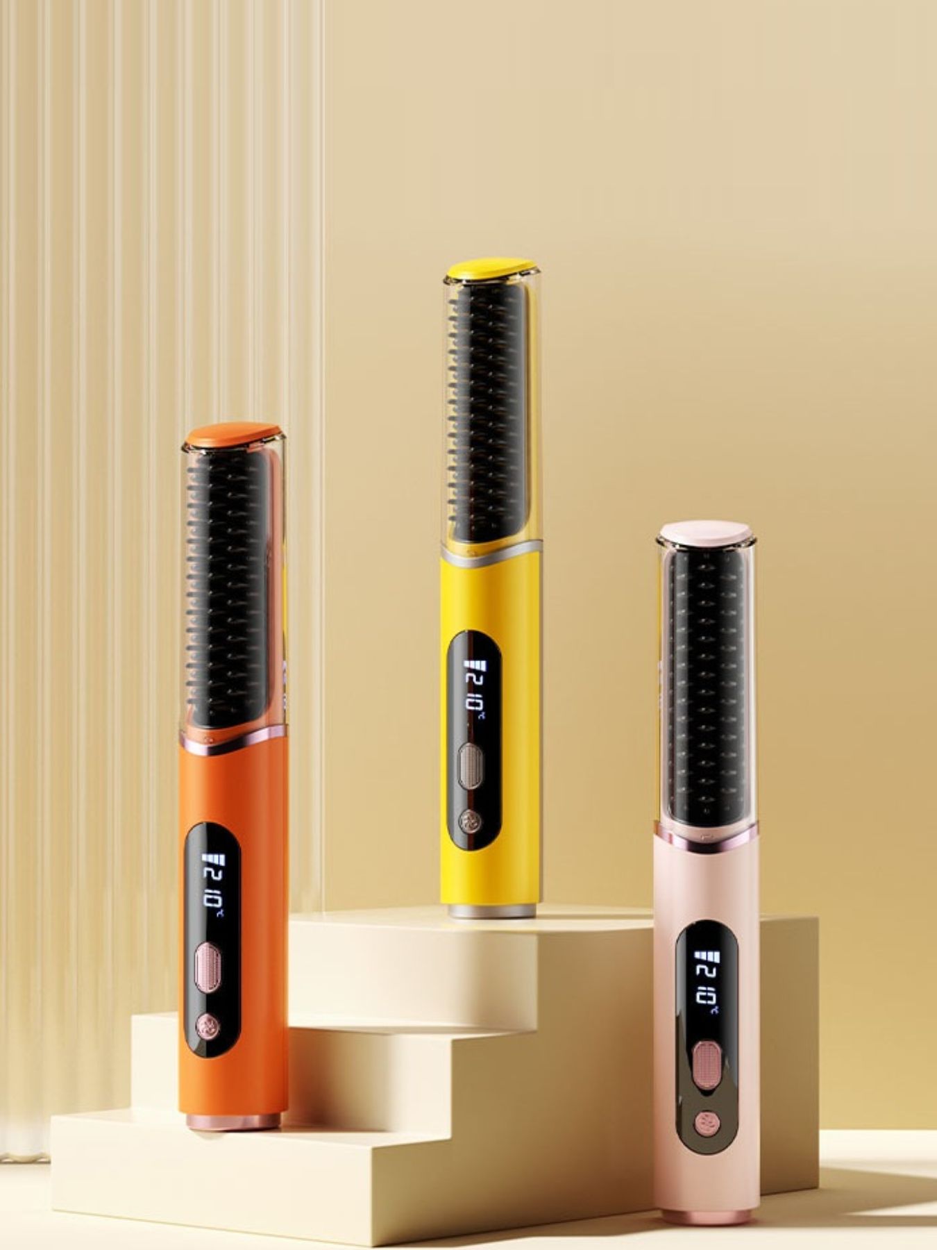 Yellow Trendsi fast heating straightening comb with wide teeth for quick, smooth hair styling.