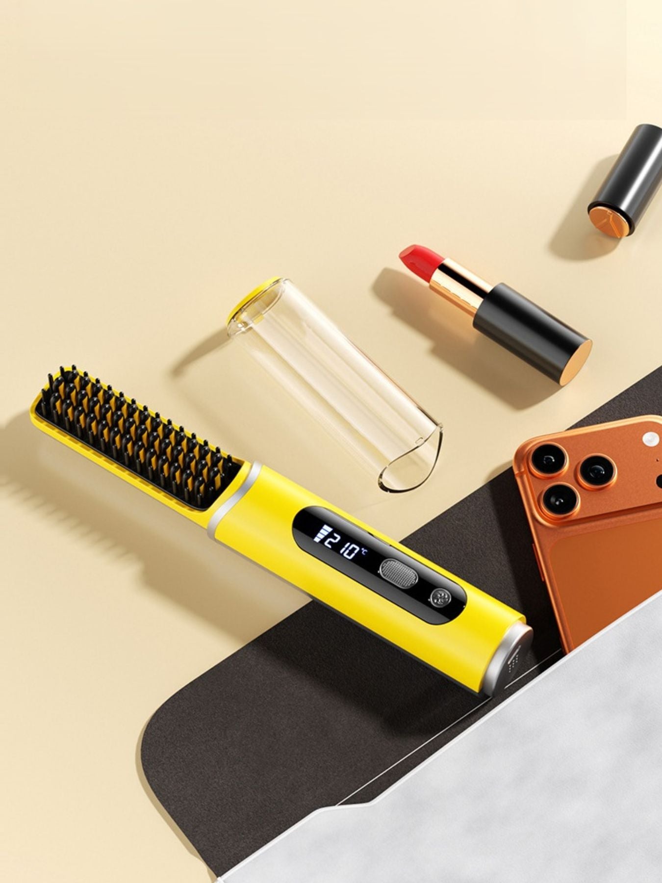 Yellow Trendsi fast heating straightening comb with a sleek design, ideal for quick and easy hair styling.