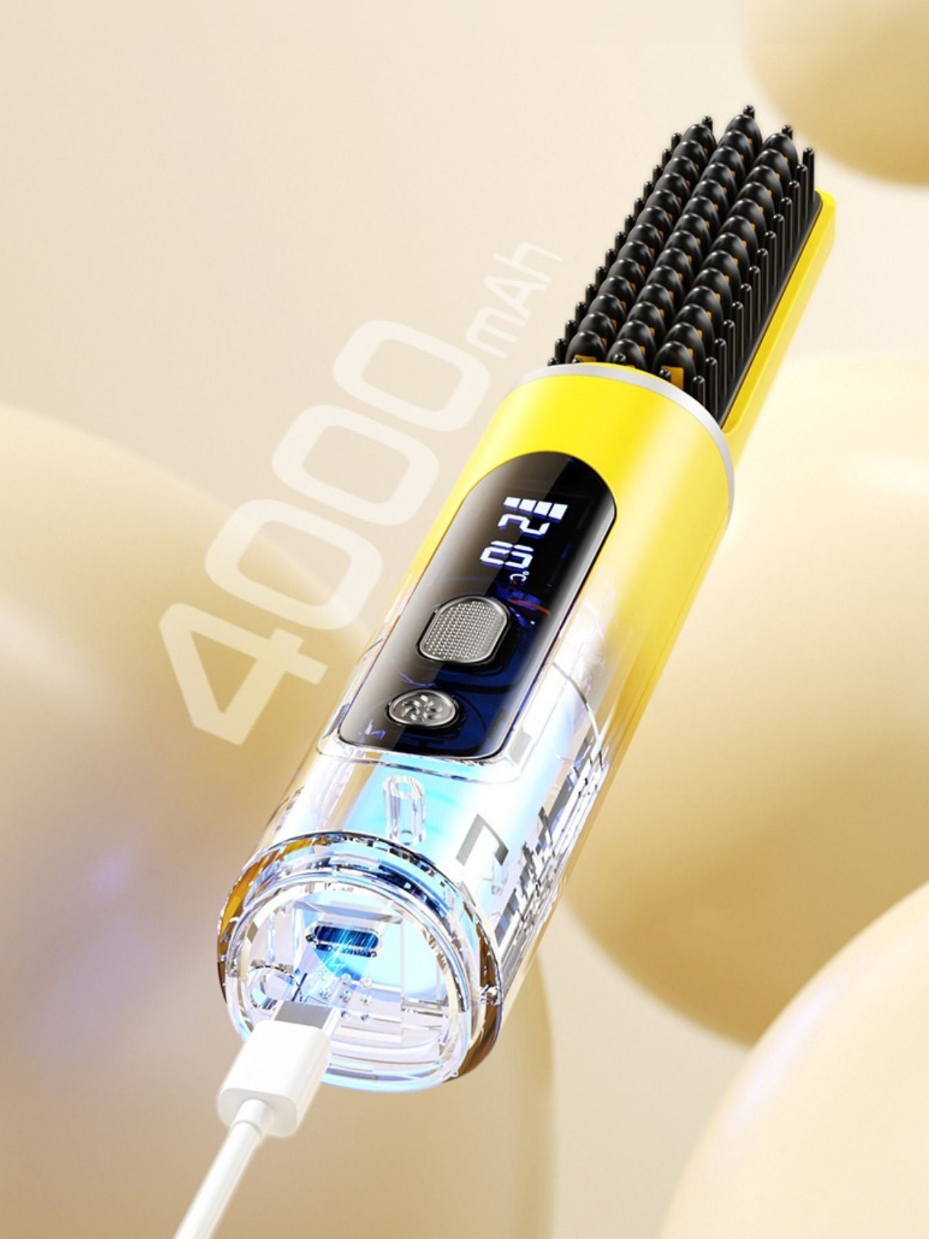 Yellow Trendsi fast heating straightening comb with wide teeth for quick, smooth hair styling.