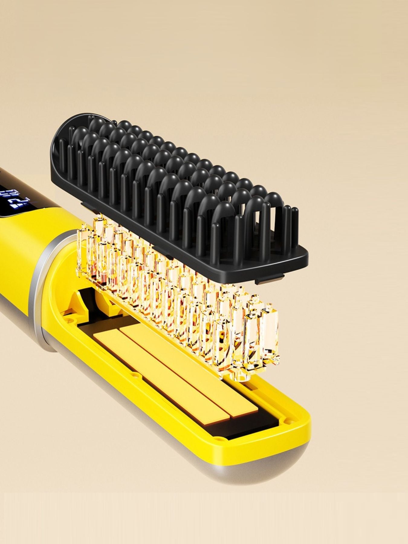 Yellow Trendsi fast heating straightening comb with adjustable temperature settings for smooth, straight hair styling.