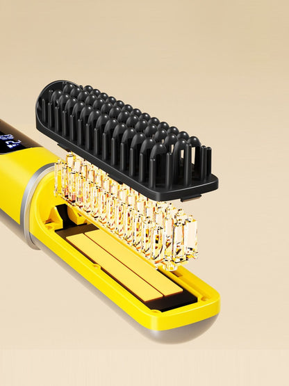 Yellow Trendsi fast heating straightening comb with adjustable temperature settings for smooth, straight hair styling.