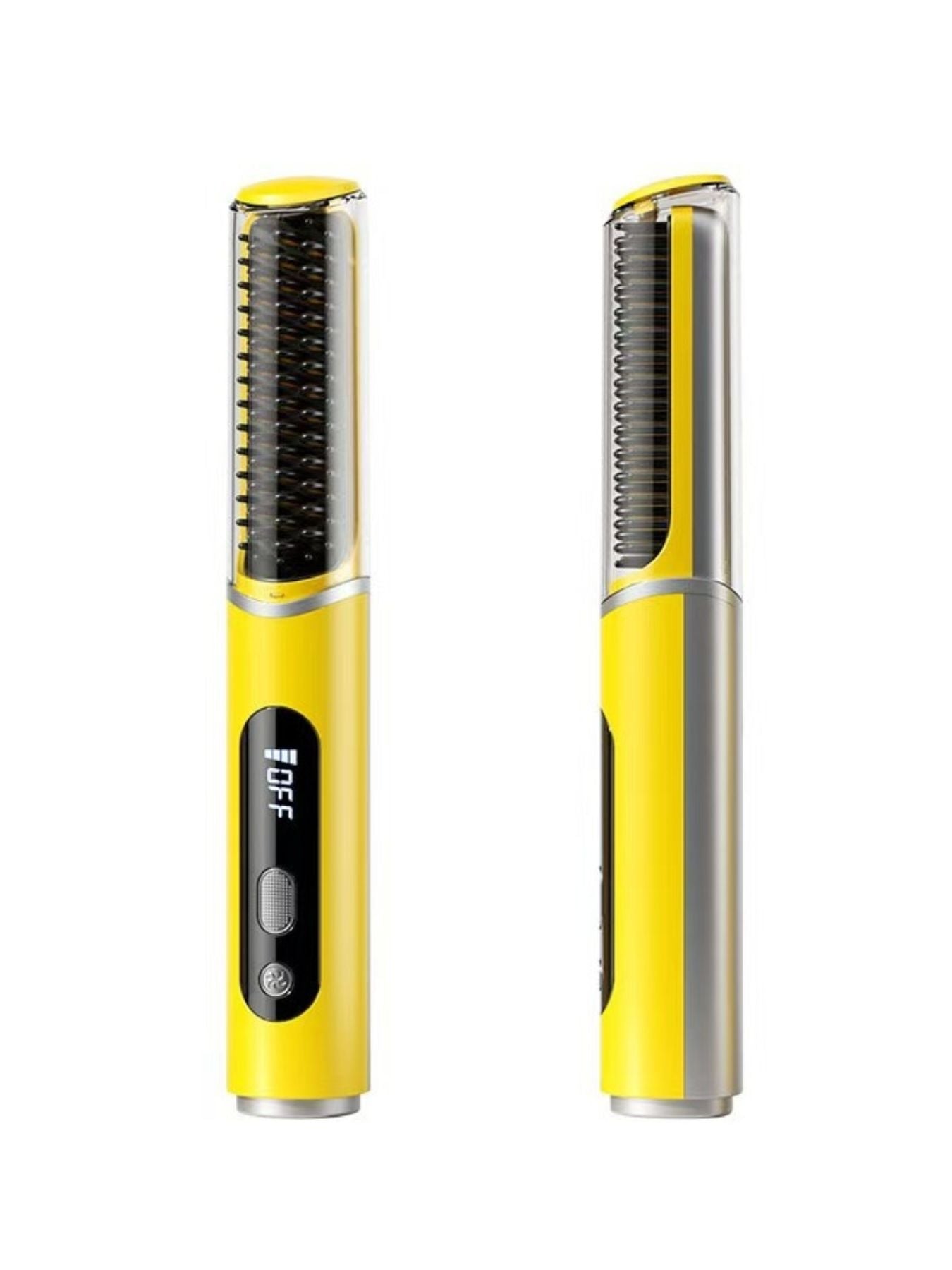 Yellow Trendsi fast heating straightening comb with wide teeth for efficient hair styling and straightening.