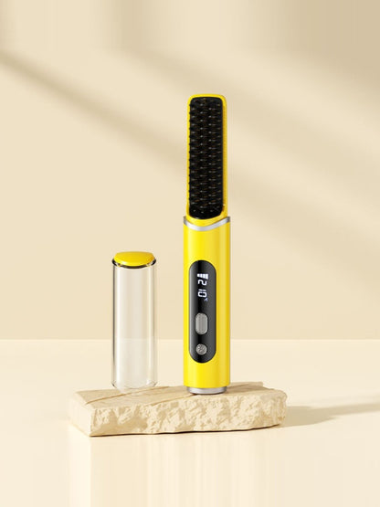 Yellow Trendsi fast heating straightening comb with wide teeth and ergonomic handle, ideal for quick hair styling.