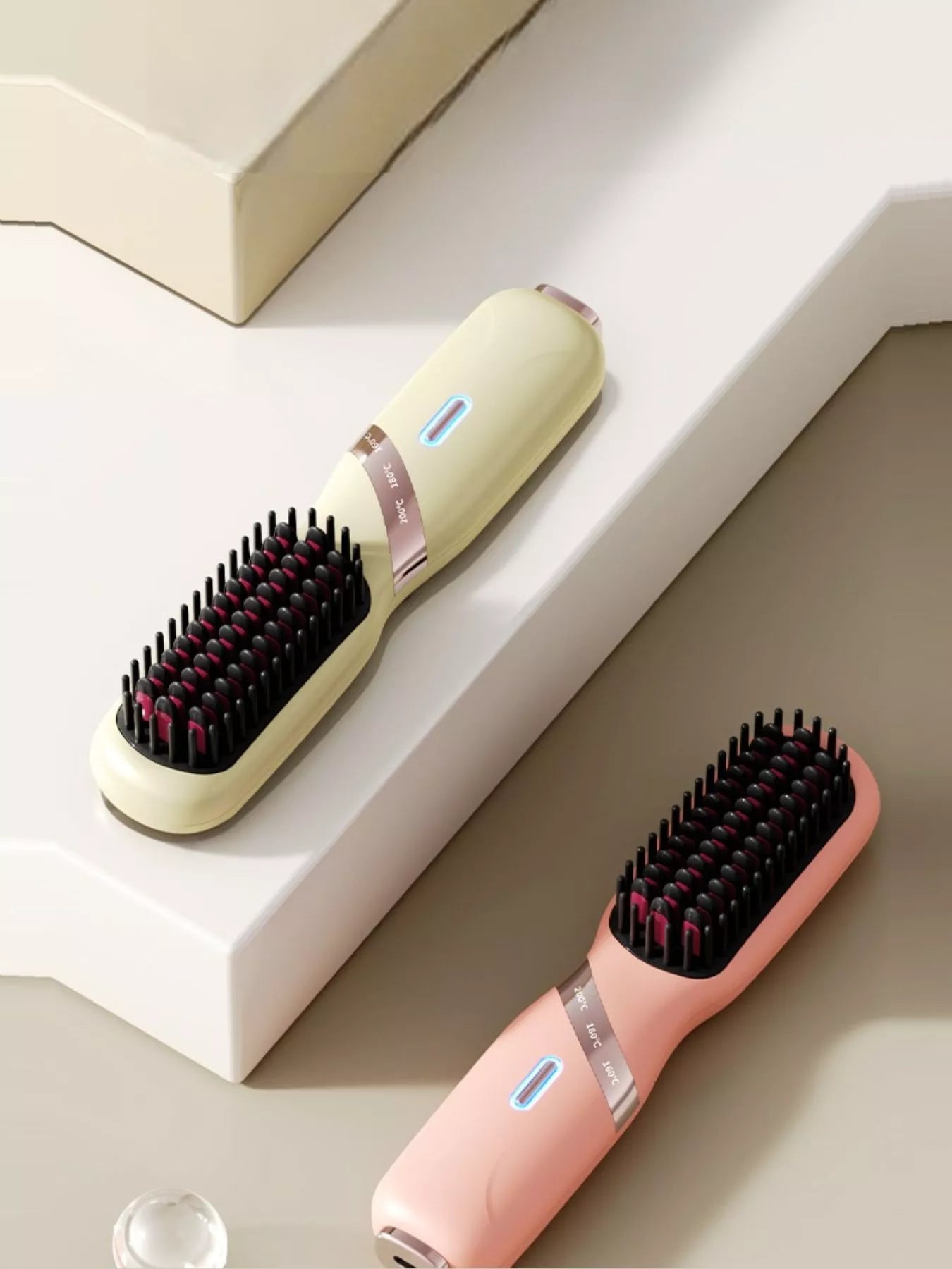 Yellow heated hair straightening comb by Trendsi with adjustable temperature and ergonomic handle for smooth, straight hair.
