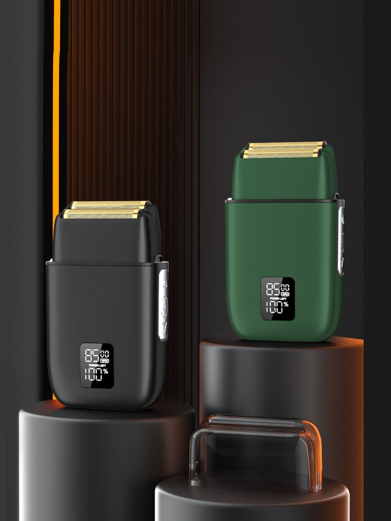 Yellow portable mini shaver with LED display, compact design, and ergonomic handle for easy grooming.