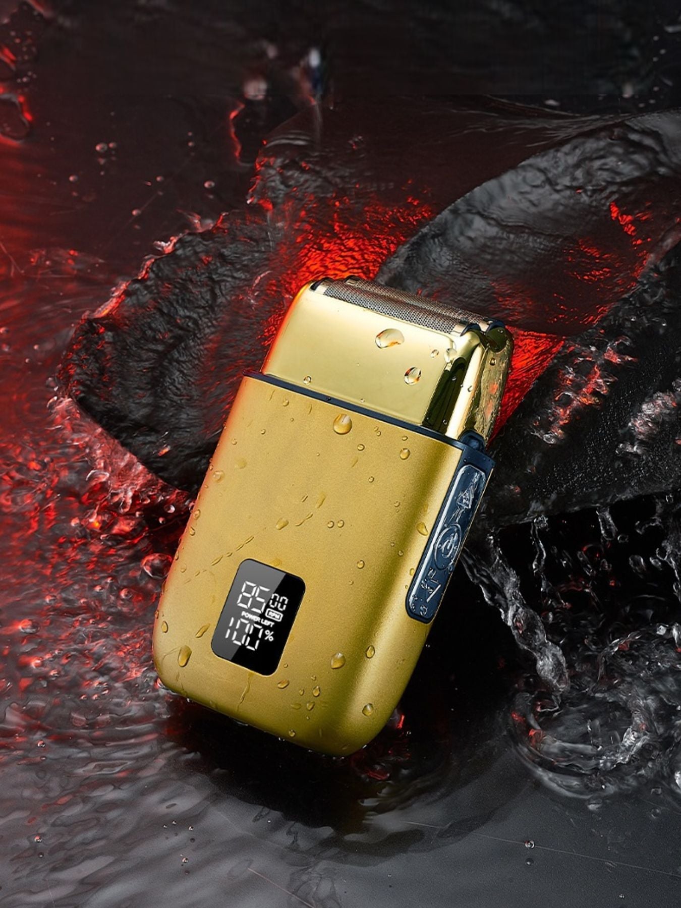 Yellow portable mini shaver with LED display, compact design, and easy grip from Trendsi.