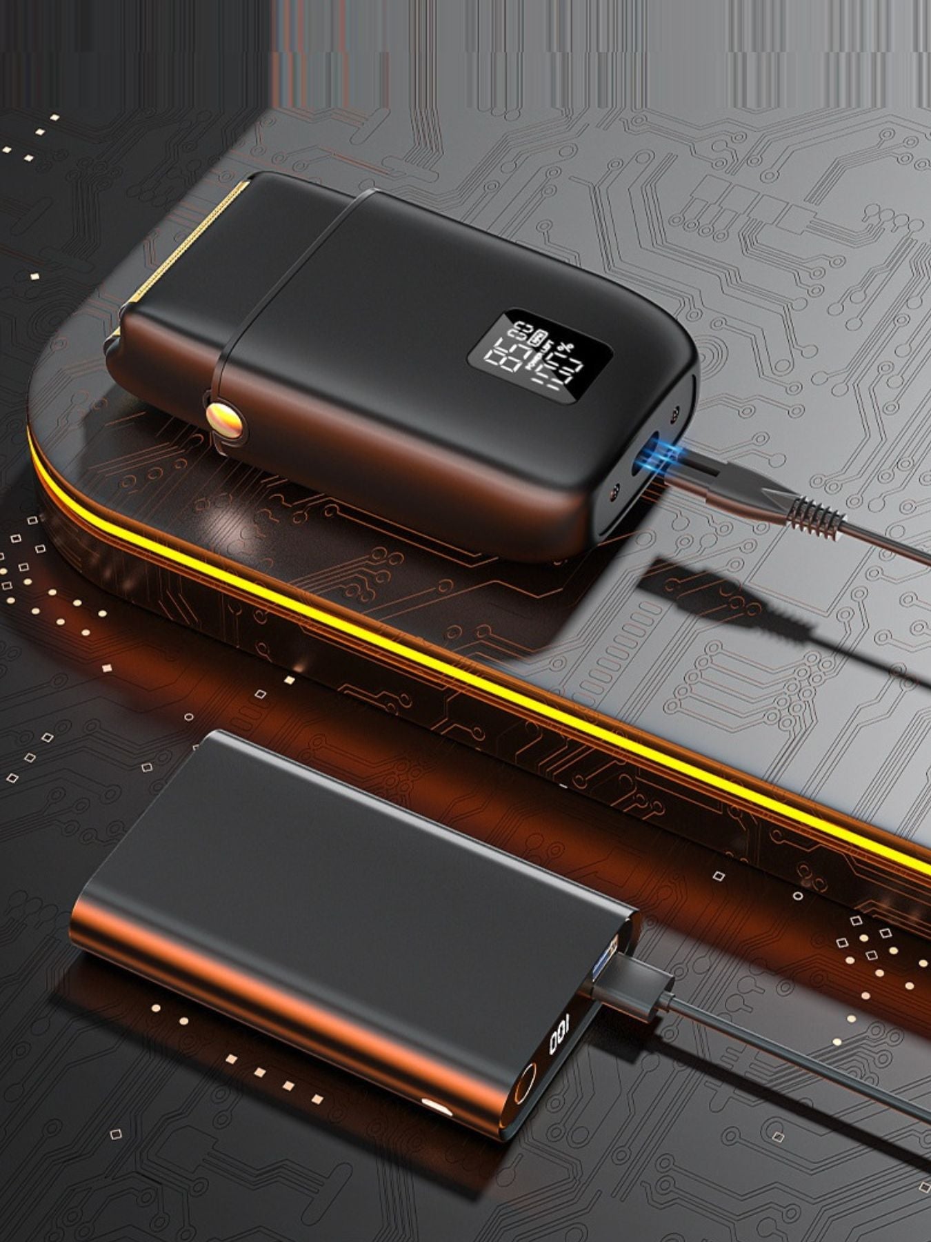 Yellow portable mini shaver with LED display, compact design, ideal for on-the-go grooming by Trendsi.