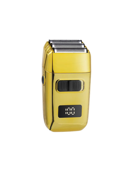 Yellow portable mini shaver with LED display, compact and easy to use, from Trendsi, ideal for quick grooming.