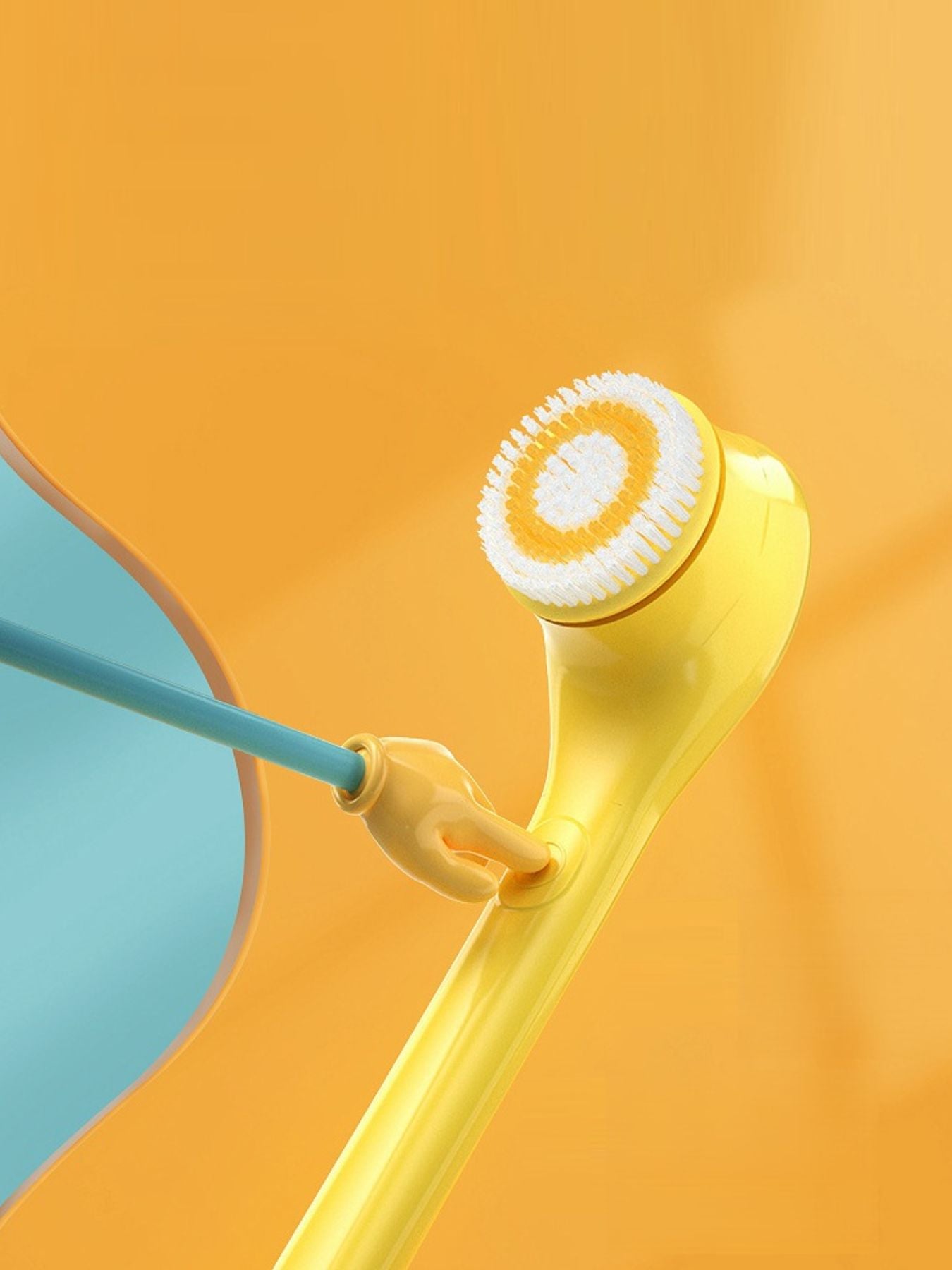 Yellow waterproof electric cleanser brush by Trendsi, showing bristle head and handle for facial cleansing.