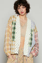 Yellow and red multi-colored plaid POL Raw Edge Open Front Cardigan by Trendsi, featuring a casual, open-front design with raw edge details.