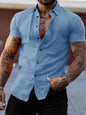 Yellow men's full-size slim fit short sleeve button-down shirt by Trendsi, shown on a model.