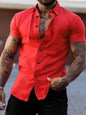 Men's yellow slim fit short sleeve button-down shirt in plus size by Trendsi, shown flat with collar and buttons visible.